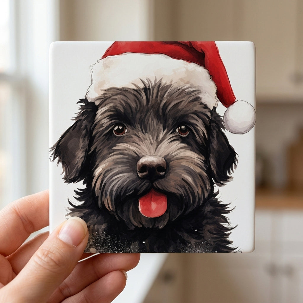 Bouvier de Flandre ceramic coasters set of 4, in hand