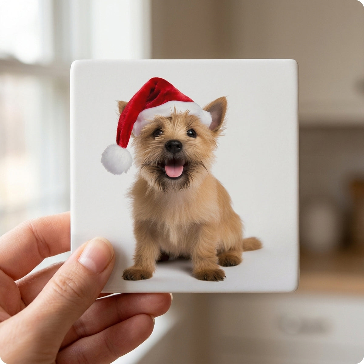 Norwich Terrier ceramic coasters set of 4, in hand