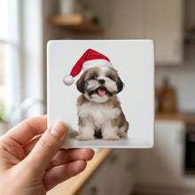 Lhasa Apso Puppy ceramic coasters set of 4, in hand