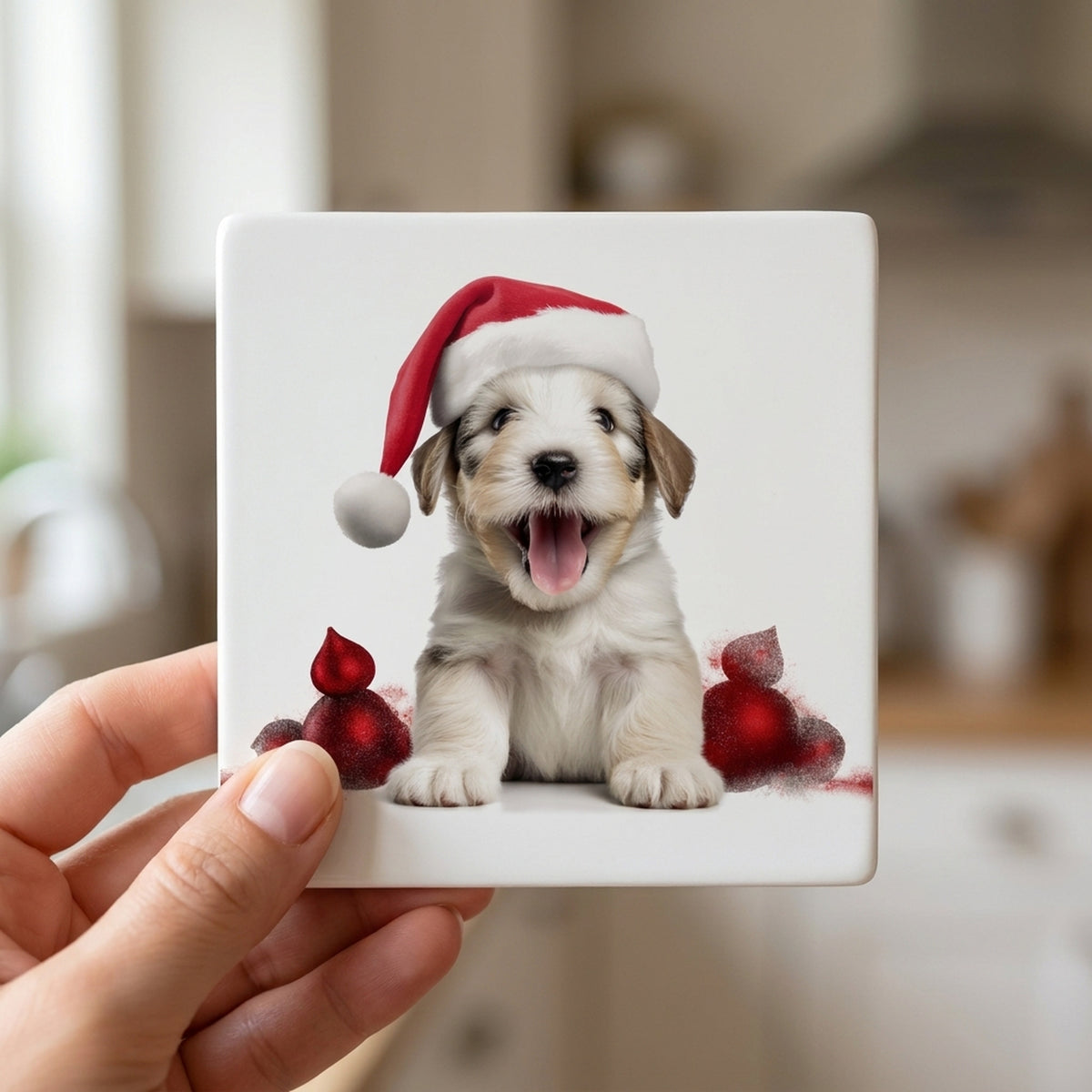 Sealyham Terrier Puppy ceramic coasters set of 4, in hand