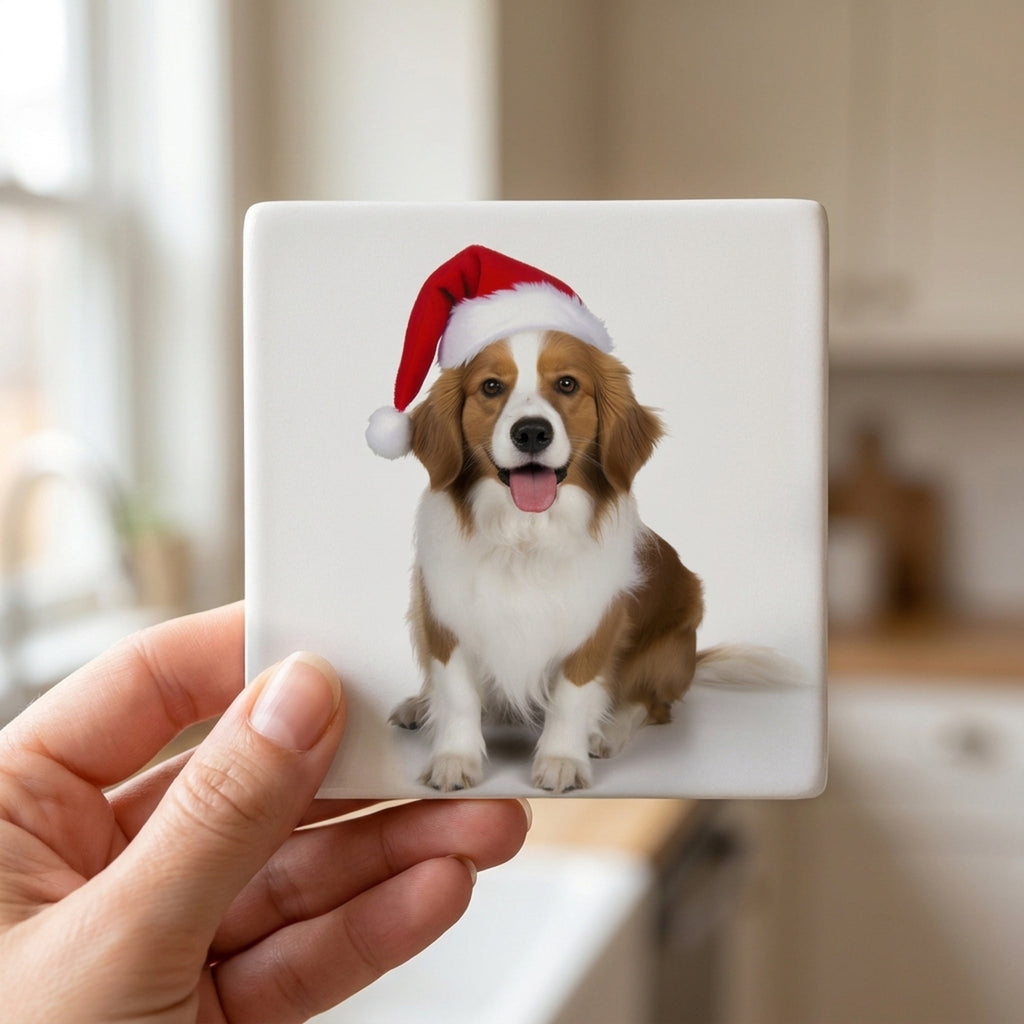 Kooikerhondje ceramic coasters set of 4, in hand