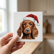 Irish Setter Puppy Drawing ceramic coasters set of 4, in hand