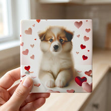 Pomeranian ceramic coasters set of 4, in hand