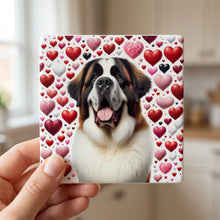 Saint Bernard ceramic coasters set of 4, in hand