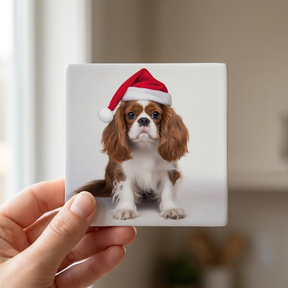 Cavalier King Charles Spaniel ceramic coasters set of 4, in hand