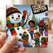 Festive Snowman Friends ceramic coasters set of 4, in hand