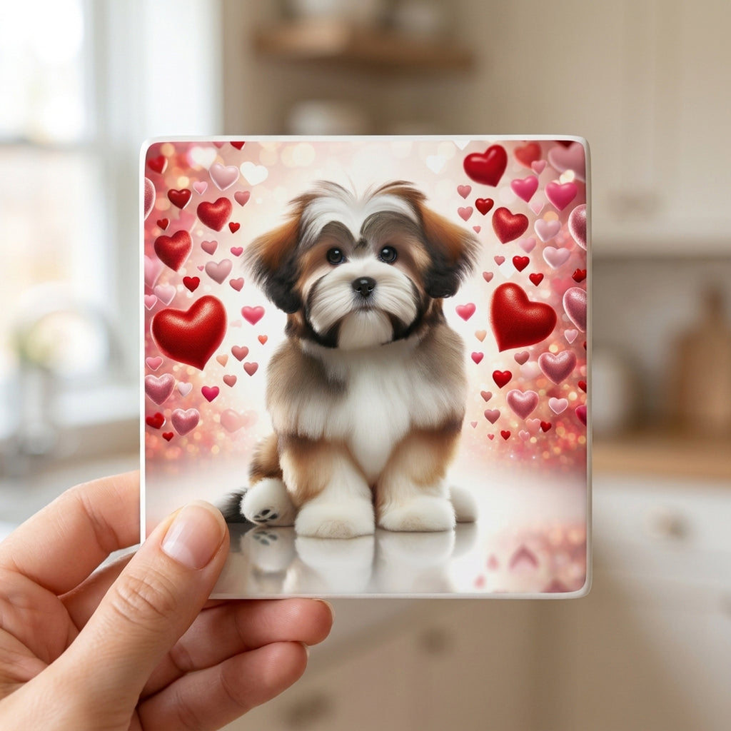 Shih Tzu ceramic coasters set of 4, in hand