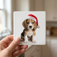 Beagle Puppy ceramic coasters set of 4, in hand