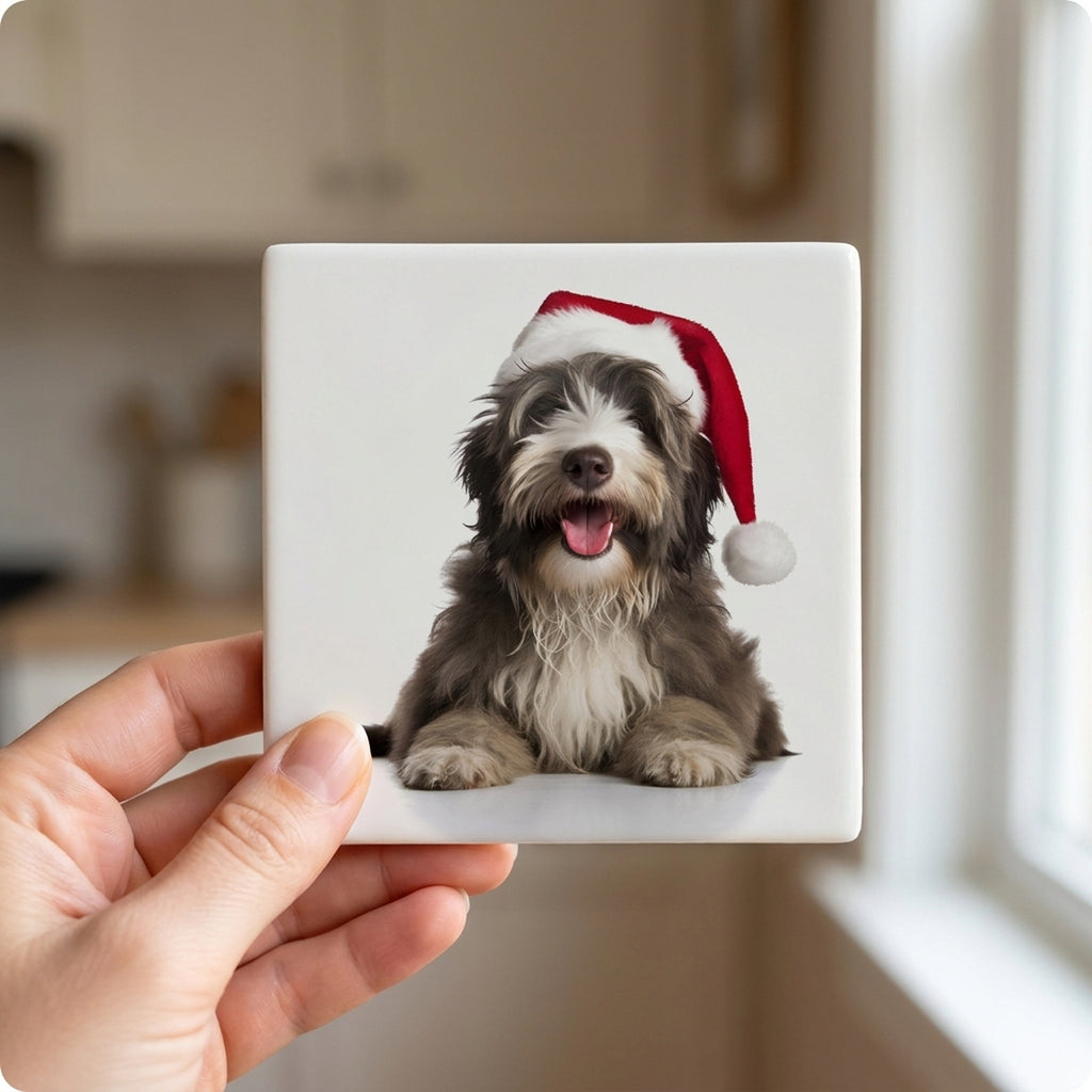 Bergamasco Sheepdog Puppy ceramic coasters set of 4, in hand