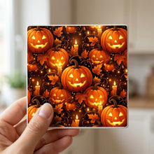 Halloween Pumpkins ceramic coasters set of 4, in hand