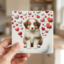 Australian Shepherd ceramic coasters set of 4, in hand