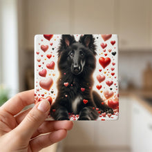 Belgian Sheepdog ceramic coasters set of 4, in hand