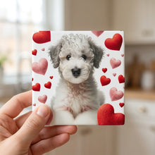Bedlington Terrier ceramic coasters set of 4, in hand