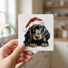 Gordon Setter Puppy Drawing ceramic coasters set of 4, in hand