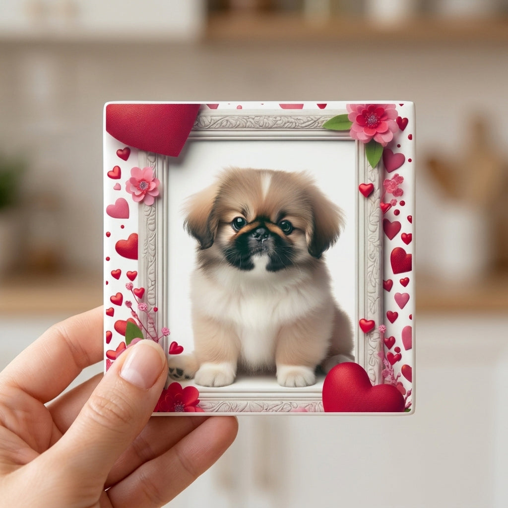 Pekingese ceramic coasters set of 4, in hand