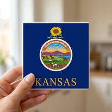 Kansas State Flag ceramic coasters set of 4, in hand