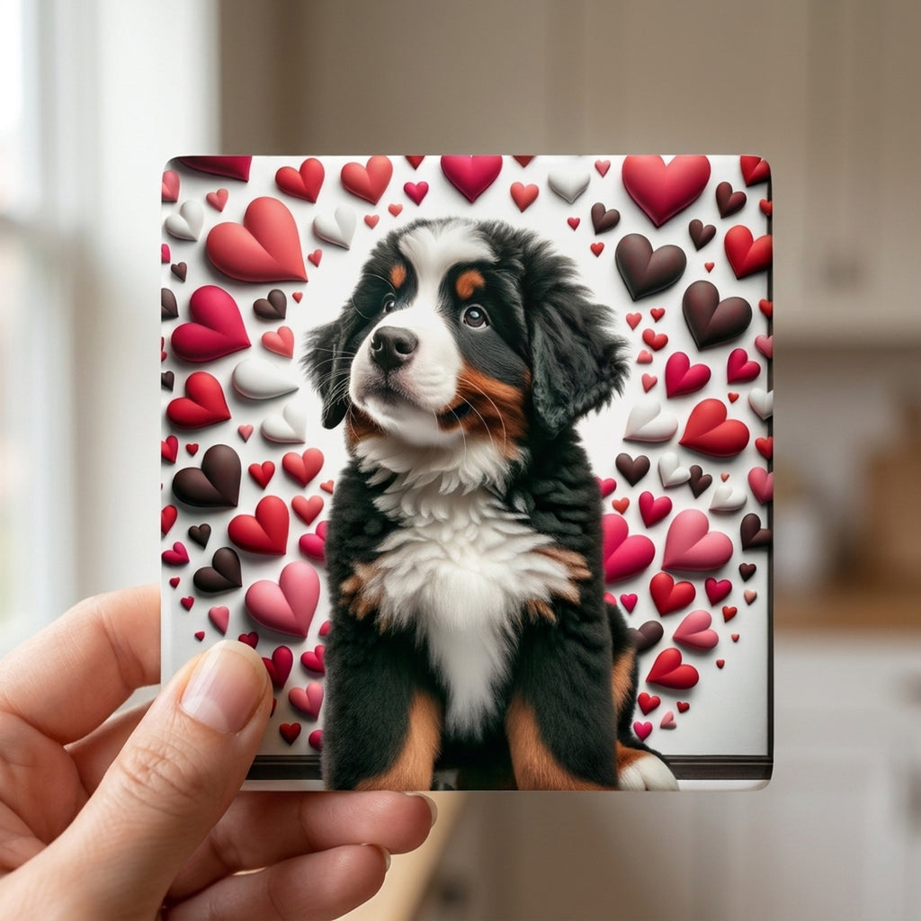 Bernese Mountain Dog ceramic coasters set of 4, in hand