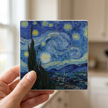 Starry Night ceramic coasters set of 4, in hand