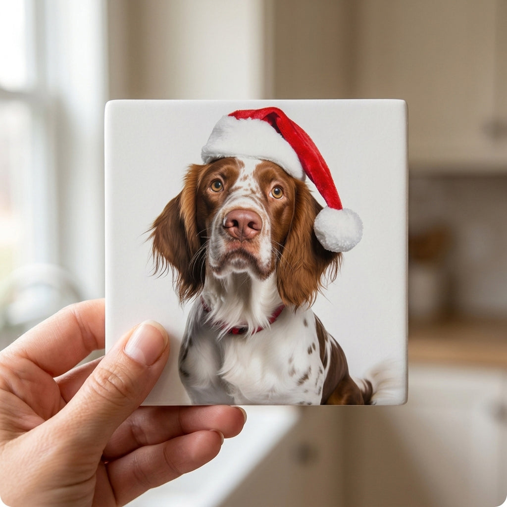 Irish Red and White Setter ceramic coasters set of 4, in hand