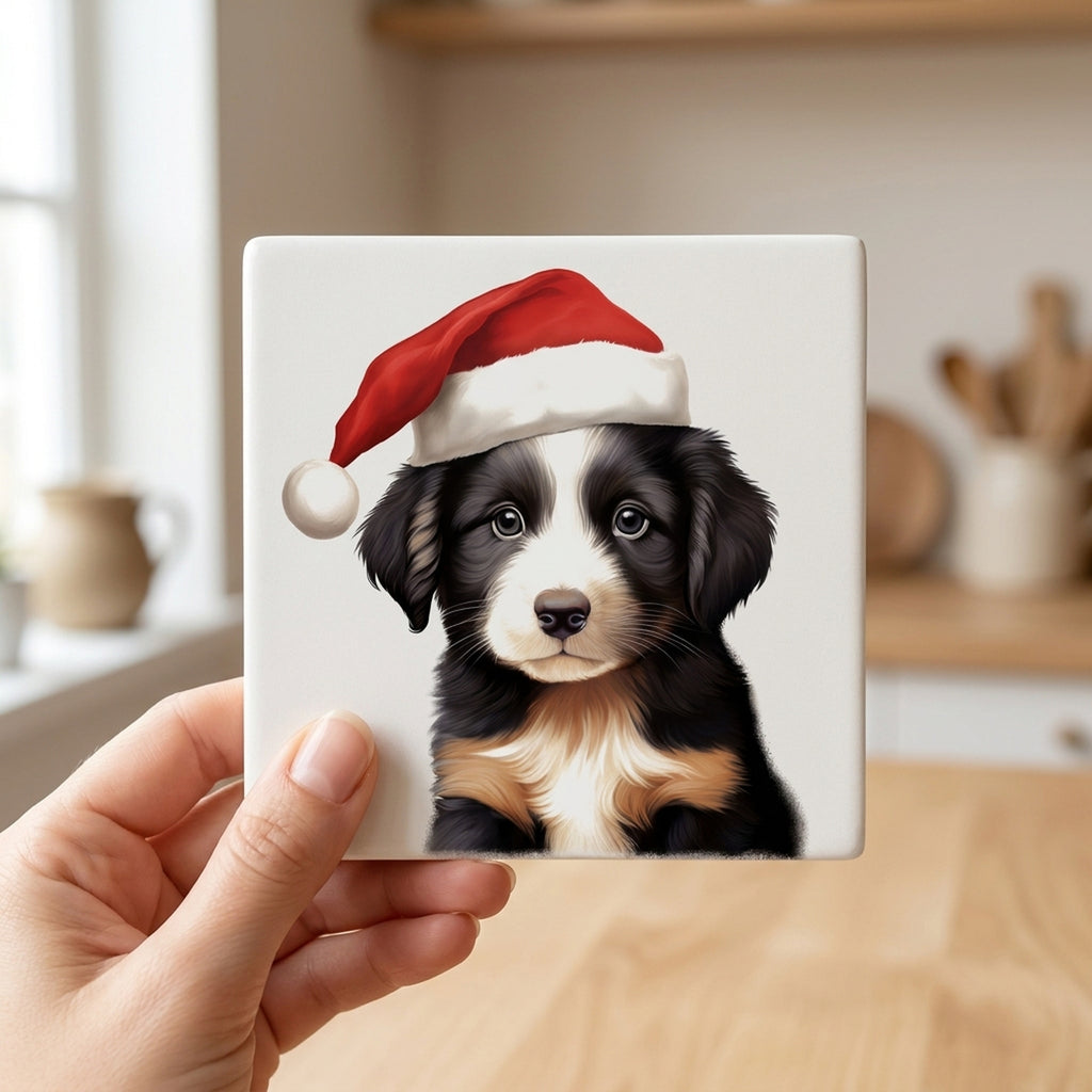 Lagotto Romagnolo Puppy Drawing ceramic coasters set of 4, in hand