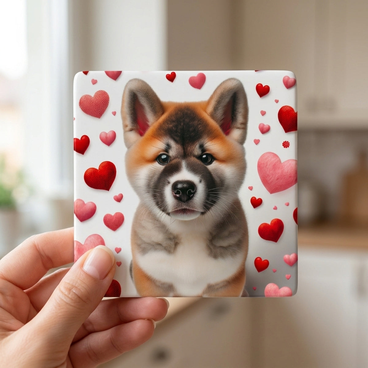 Akita ceramic coasters set of 4, in hand
