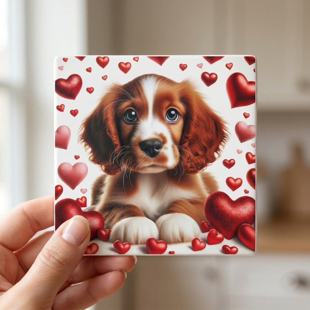 Cavalier King Charles Spaniel ceramic coasters set of 4, in hand