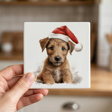 Irish Terrier Puppy Drawing ceramic coasters set of 4, in hand