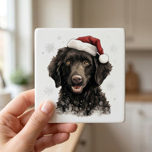 Curly-Coated Retriever Puppy Drawing ceramic coasters set of 4, in hand
