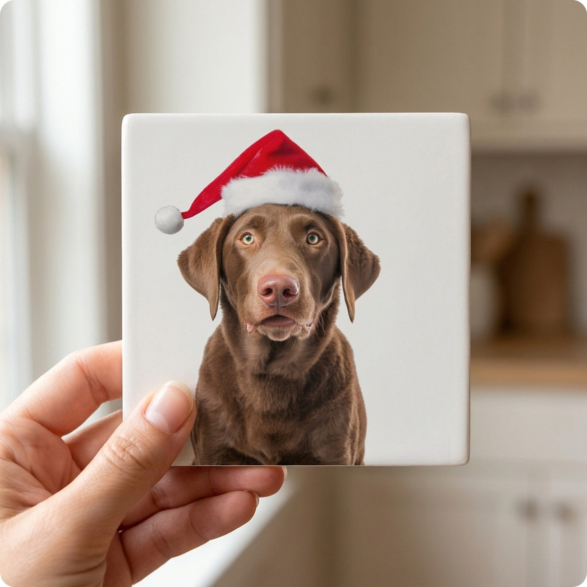 Chesapeake Bay Retriever ceramic coasters set of 4, in hand