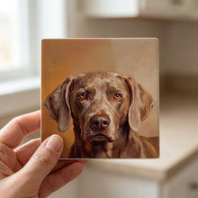 Weimaraner Portrait ceramic coasters set of 4, in hand