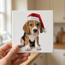 English Foxhound Puppy ceramic coasters set of 4, in hand