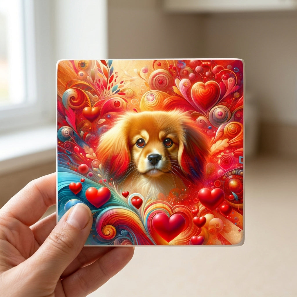 Cavalier King Charles Spaniel ceramic coasters set of 4, in hand