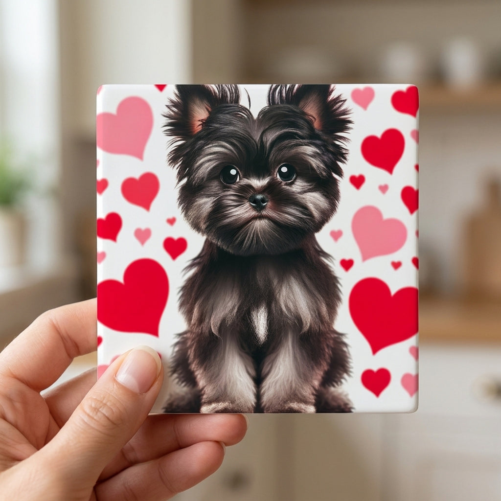 Yorkshire Terrier ceramic coasters set of 4, in hand