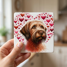 Wirehaired Pointing Griffon ceramic coasters set of 4, in hand