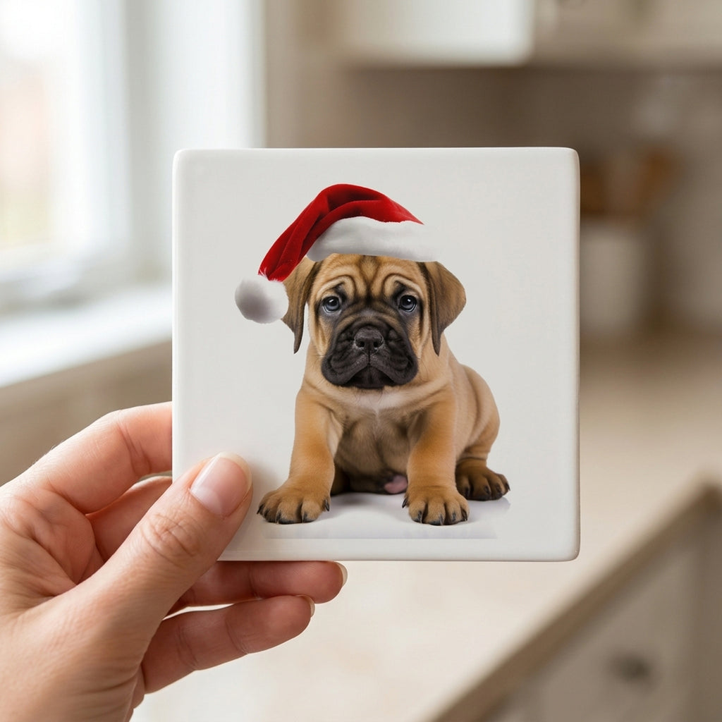 Bullmastiff Puppy ceramic coasters set of 4, in hand