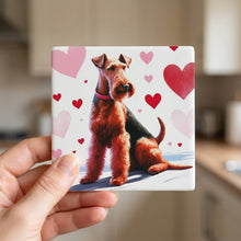 Airedale Terrier ceramic coasters set of 4, in hand