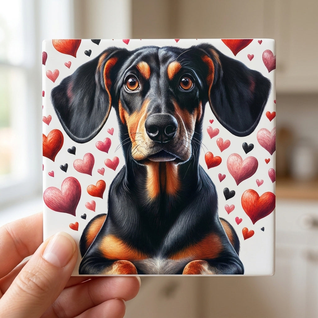 Dachshund ceramic coasters set of 4, in hand