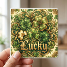 Shamrock St Patricks ceramic coasters set of 4, in hand