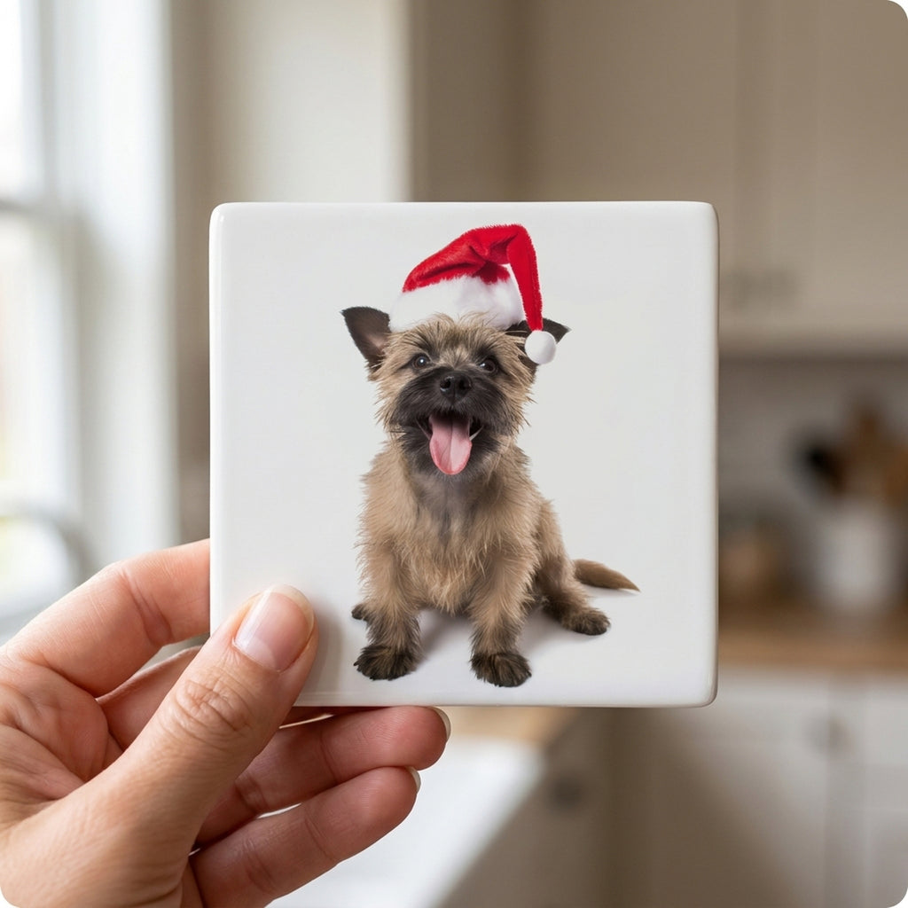Cairn Terrier ceramic coasters set of 4, in hand