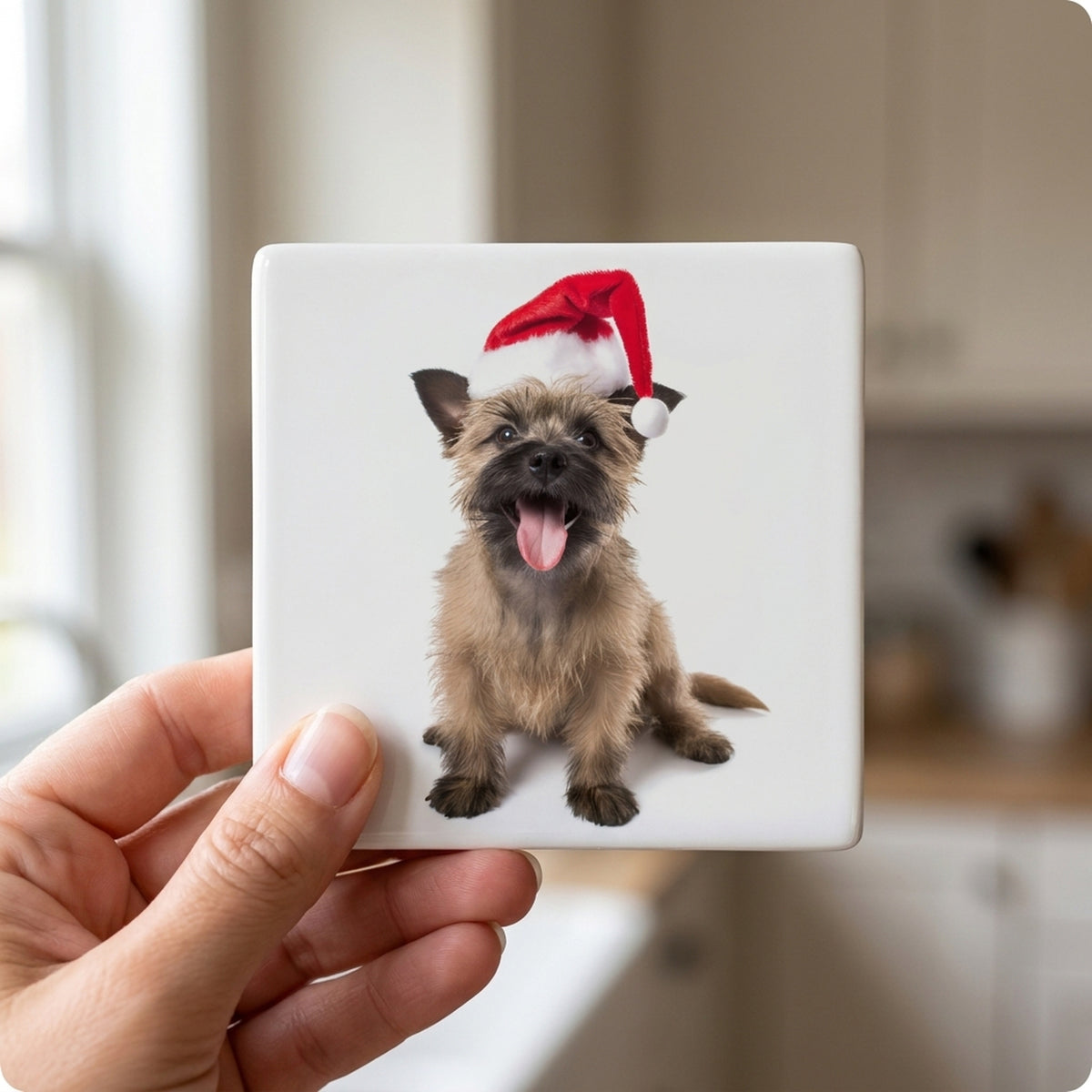 Cairn Terrier ceramic coasters set of 4, in hand