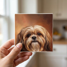 Shih Tzu Portrait ceramic coasters set of 4, in hand