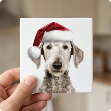 Bedlington Terrier ceramic coasters set of 4, in hand