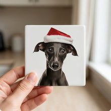 Italian Greyhound Puppy ceramic coasters set of 4, in hand