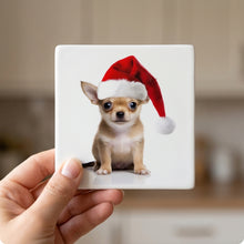 Chihuahua Puppy ceramic coasters set of 4, in hand