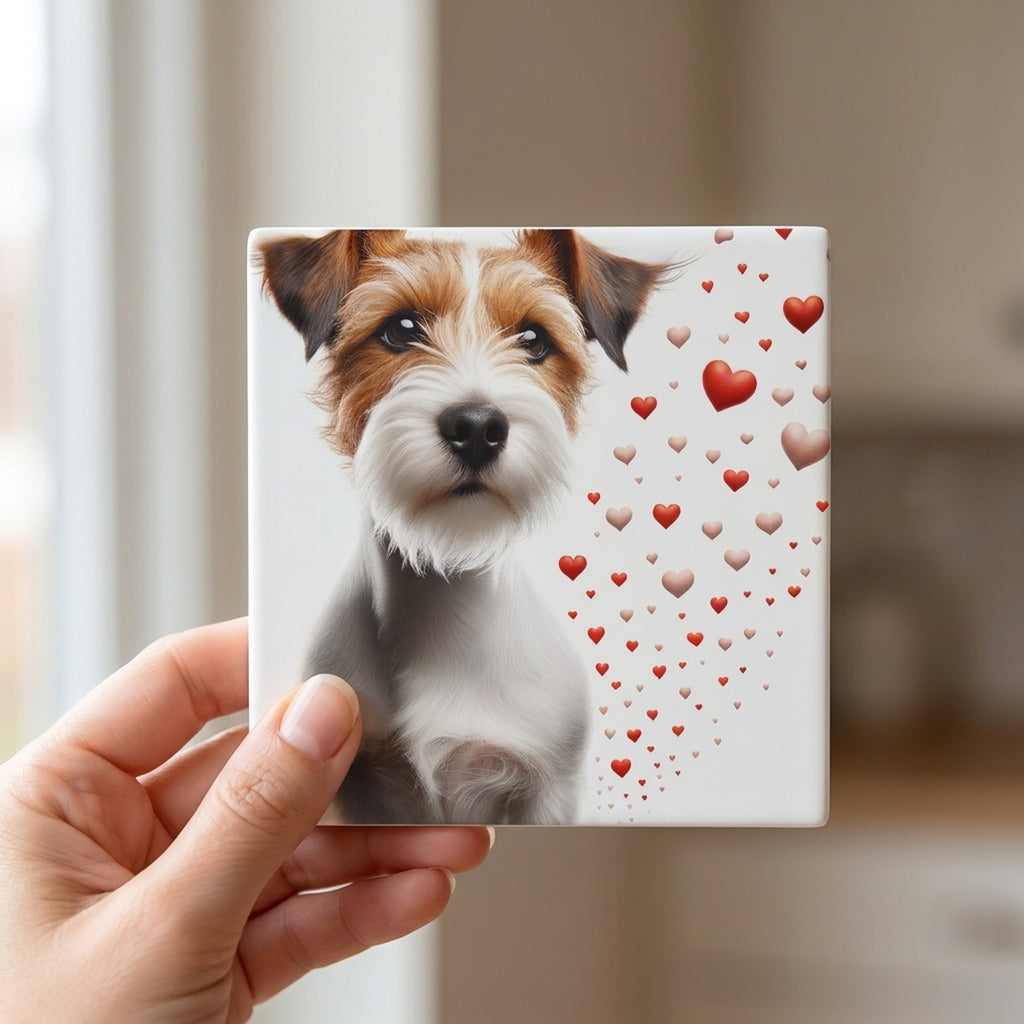 Jack Russell Terrier ceramic coasters set of 4, in hand