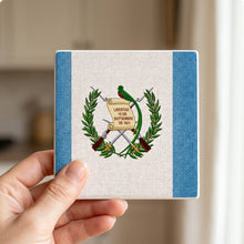 Guatemala Flag Pride ceramic coasters set of 4, in hand