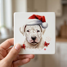 Dogo Argentino Puppy Drawing ceramic coasters set of 4, in hand