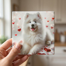 Samoyed ceramic coasters set of 4, in hand