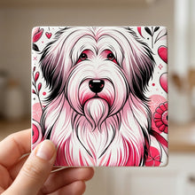 Old English Sheepdog ceramic coasters set of 4, in hand