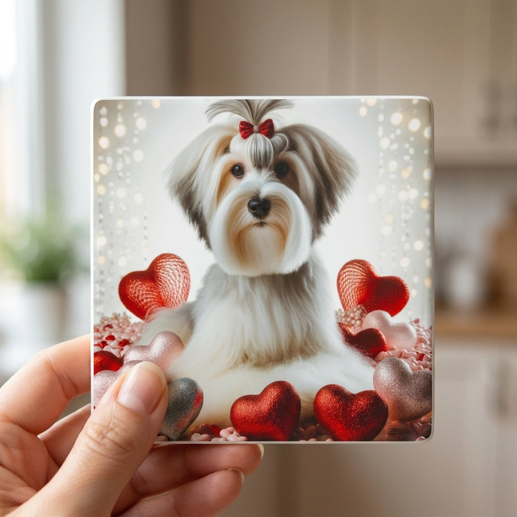 Shih Tzu ceramic coasters set of 4, in hand